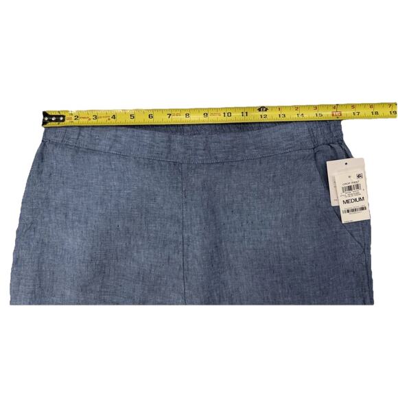 Women’s Club Luxury Linen Cropped Pants Chambray Blue Sz M - NWT Travel Coastal - Picture 3 of 10